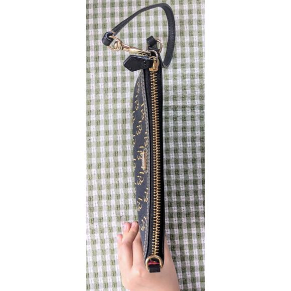 Dooney & Bourke Grooved Leather Top Zip Wristlet Clutch Black Gold DB Monogram - Picture 6 of 11